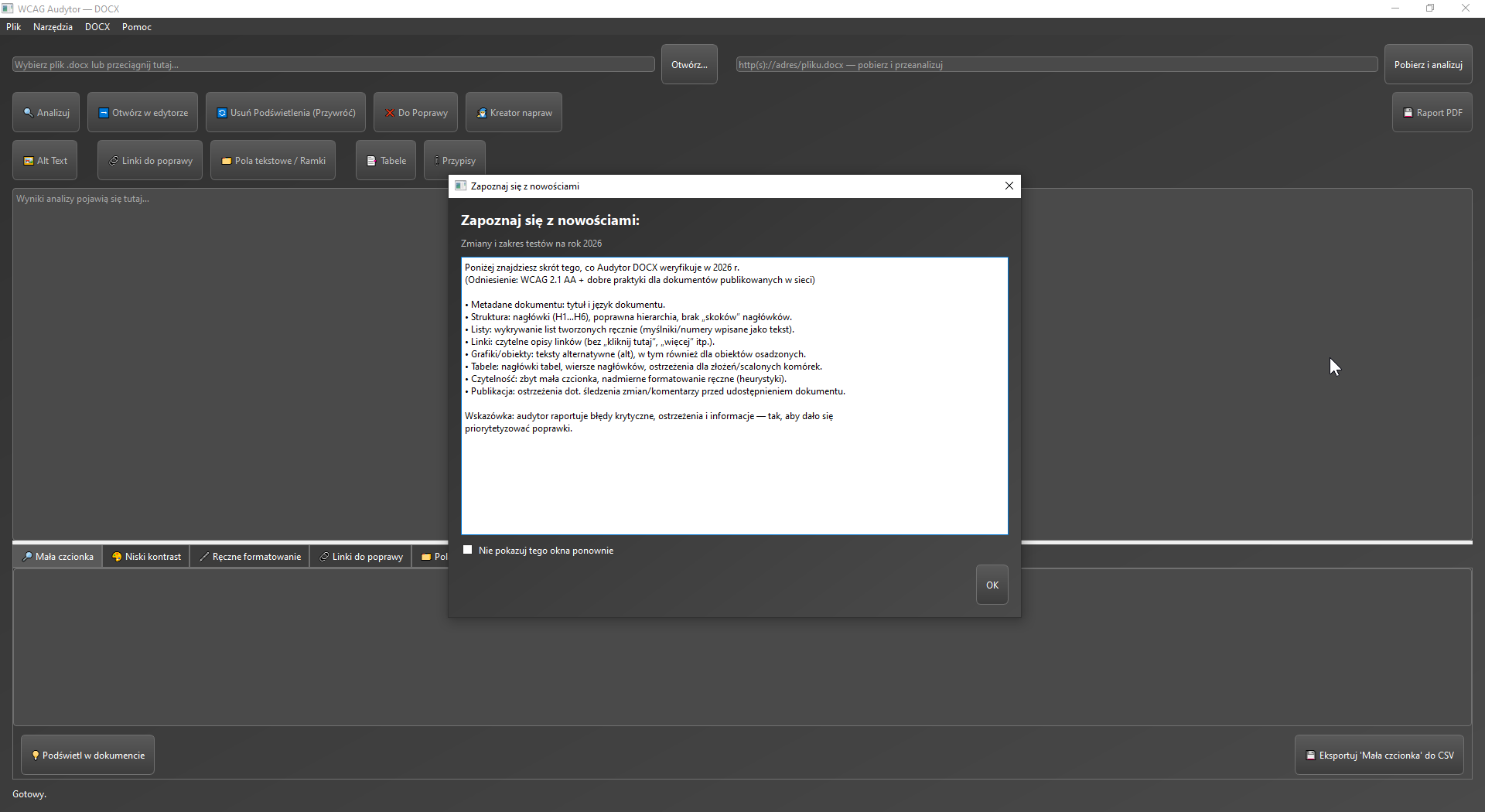 Zrzut ekranu: Audytor DOCX